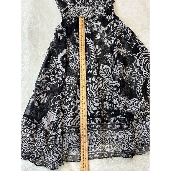 VTG Mixit Dress Sze 10 Sheer Silk Beaded Flowy Ethereal Romantic Y2k Black White - Picture 7 of 13